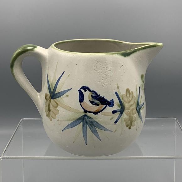 Vtg Louisville Stoneware Water Juice Glazed Pitcher Bird Hummingbird Chickadee - Picture 3 of 11